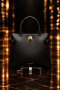 Executive tote with a cinematic black-and-gold background