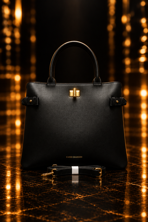 Executive tote with a cinematic black-and-gold background