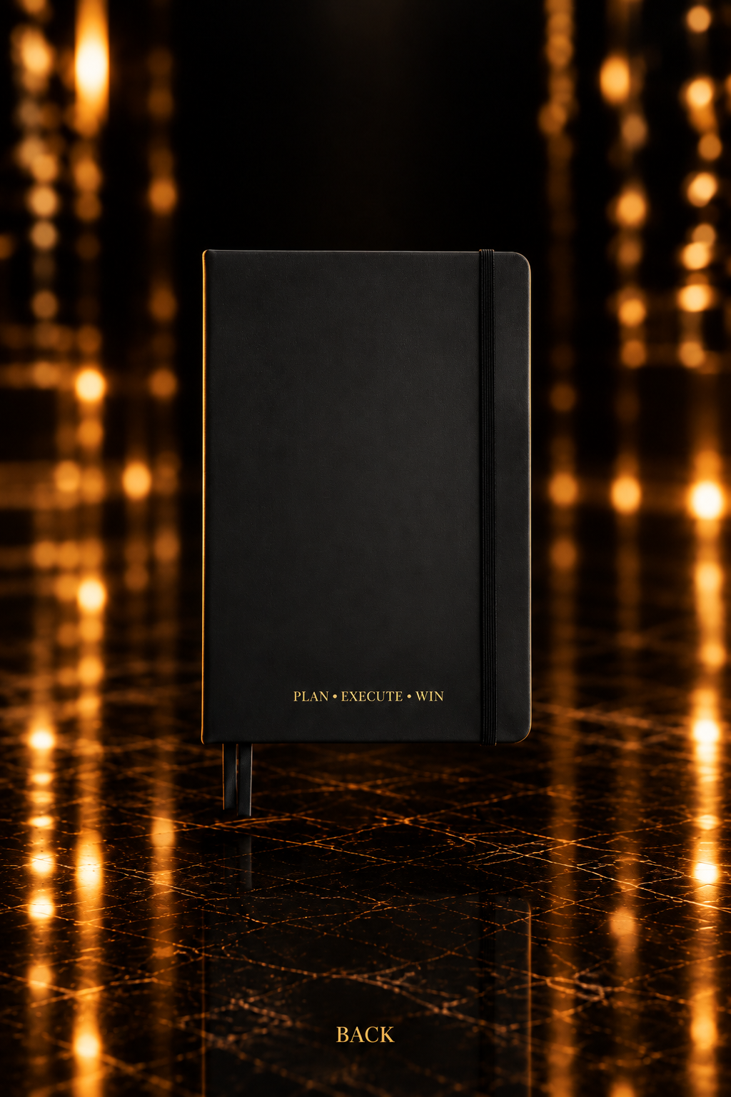 Journal back-cover image with a cinematic black-and-gold background